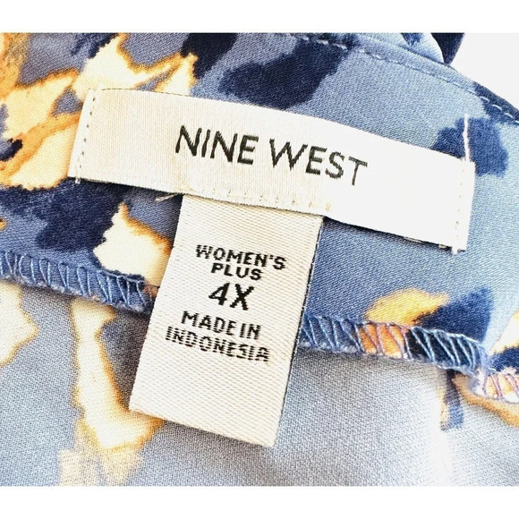 NWT NINE WEST Women Short Sleeve Pullover One Shoulder Belted Blue Dress Size 4X - Picture 13 of 15